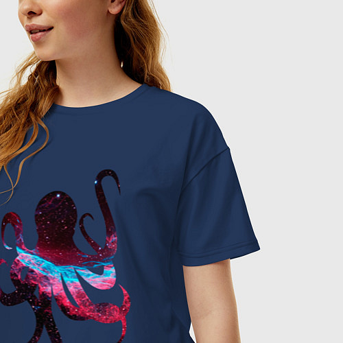 Женская футболка оверсайз Space Octopus / Тёмно-синий – фото 3