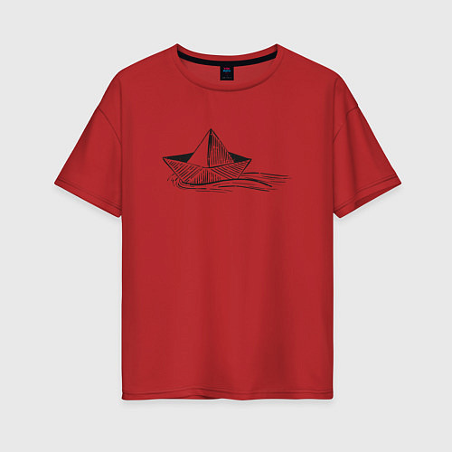 Женская футболка оверсайз БУМАЖНЫЙ КОРАБЛИК PAPER BOAT Z / Красный – фото 1