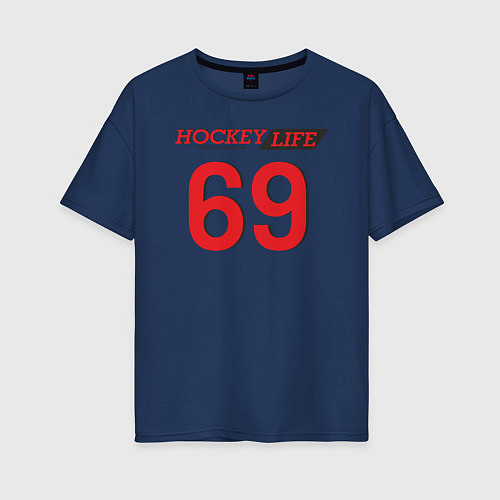 Женская футболка оверсайз Hockey life Number series / Тёмно-синий – фото 1