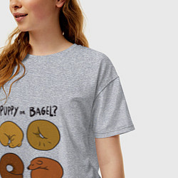 Футболка оверсайз женская Puppy or Bagel Щенок или Бейгл, цвет: меланж — фото 2