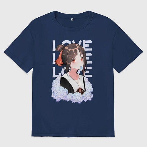 Женская футболка оверсайз Love flower / Тёмно-синий – фото 1