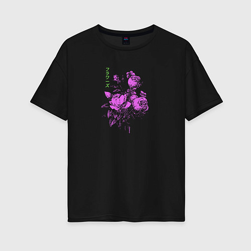 Женская футболка оверсайз Purple flowers / Черный – фото 1