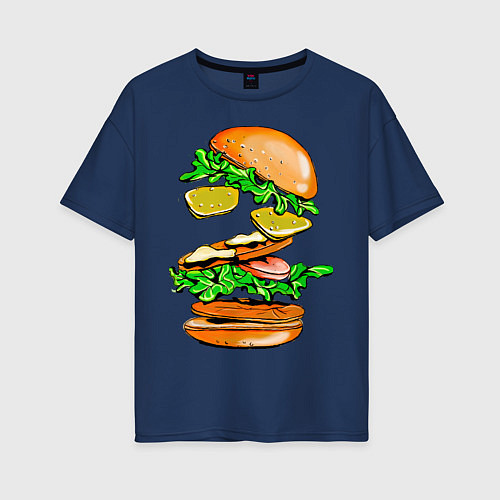 Женская футболка оверсайз King Burger / Тёмно-синий – фото 1