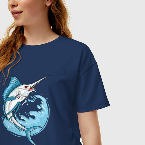 Женская футболка оверсайз Рыба меч / Тёмно-синий – фото 3