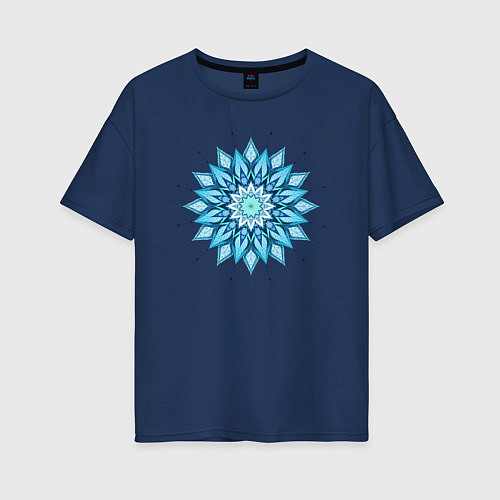 Женская футболка оверсайз Мандала Неоновый голубой / Тёмно-синий – фото 1