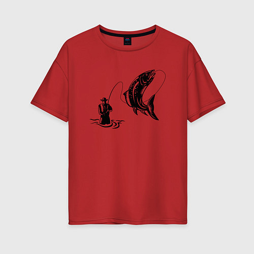 Женская футболка оверсайз Рыбак и рыбка / Красный – фото 1