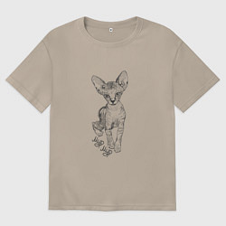 Футболка оверсайз женская Котенок сфинкса мур мур, цвет: миндальный