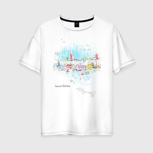 Женская футболка оверсайз Полёт над городом / Белый – фото 1