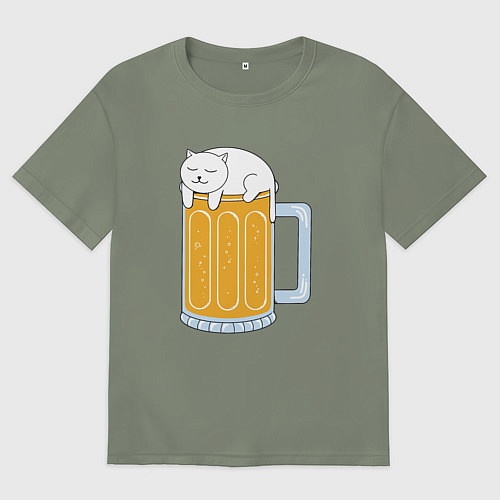 Женская футболка оверсайз Beer Cat / Авокадо – фото 1