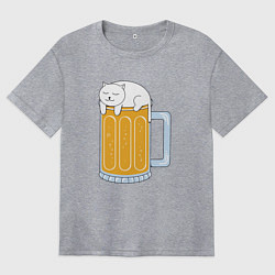 Футболка оверсайз женская Beer Cat, цвет: меланж