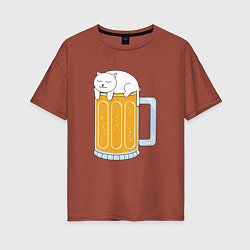 Футболка оверсайз женская Beer Cat, цвет: кирпичный