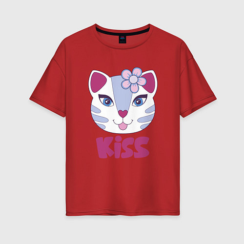 Женская футболка оверсайз Kiss Cat / Красный – фото 1