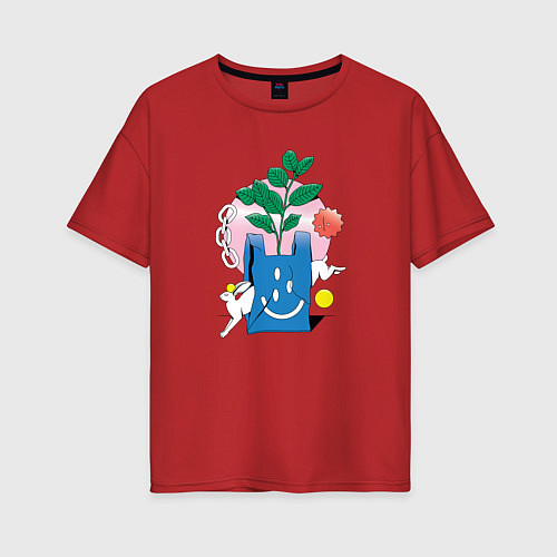 Женская футболка оверсайз Абстрактный натюрморт - заяц / Красный – фото 1