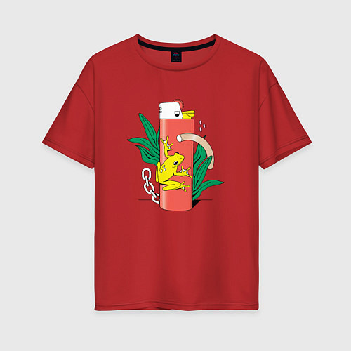 Женская футболка оверсайз Лягушка и зажигалка абстракция / Красный – фото 1