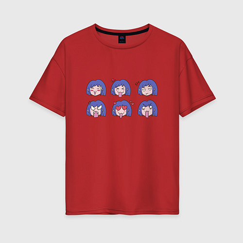Женская футболка оверсайз Anime Girl Expression Faces / Красный – фото 1