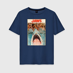 Футболка оверсайз женская Jaws beach poster, цвет: тёмно-синий