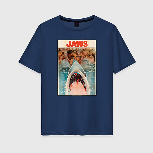 Женская футболка оверсайз Jaws beach poster / Тёмно-синий – фото 1