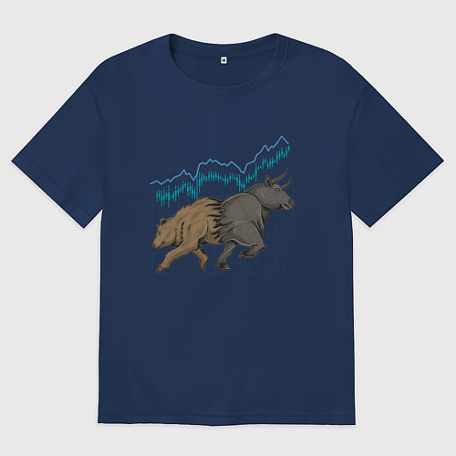 Женская футболка оверсайз Бык или Медведь / Тёмно-синий – фото 1