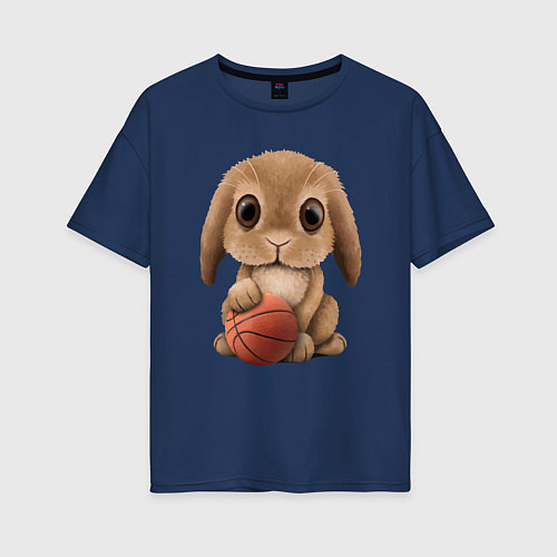 Женская футболка оверсайз Кролик Баскетболист / Тёмно-синий – фото 1