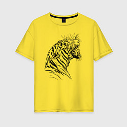 Футболка оверсайз женская Чёрно белый рисунок тигра, цвет: желтый
