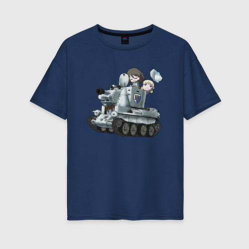 Женская футболка оверсайз Девушки и танки Jatkosota / Тёмно-синий – фото 1