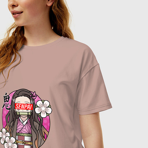 Женская футболка оверсайз SENPAI NEZUKO СЕНПАЙ НЕЗУКО / Пыльно-розовый – фото 3