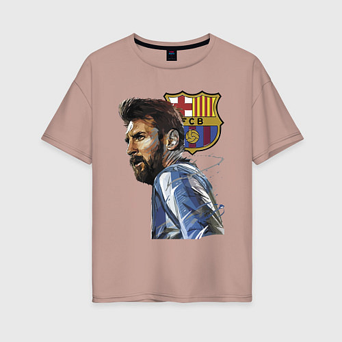 Женская футболка оверсайз Lionel Messi Barcelona Argentina Striker / Пыльно-розовый – фото 1