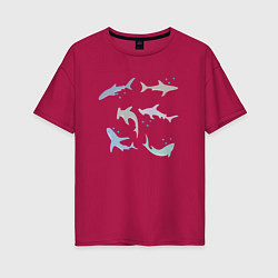 Футболка оверсайз женская Акулы разные, цвет: маджента