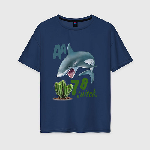 Женская футболка оверсайз Poker shark / Тёмно-синий – фото 1