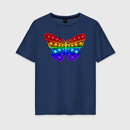 Женская футболка оверсайз Бабочка, радуга, поп-ит / Тёмно-синий – фото 1