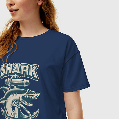 Женская футболка оверсайз Акула / Тёмно-синий – фото 3