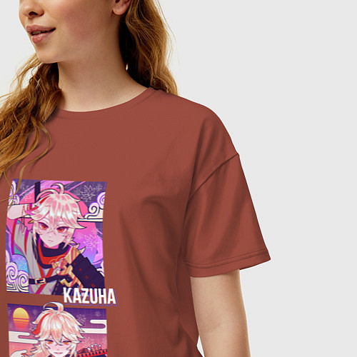 Женская футболка оверсайз Kazuha Kaedehara / Кирпичный – фото 3