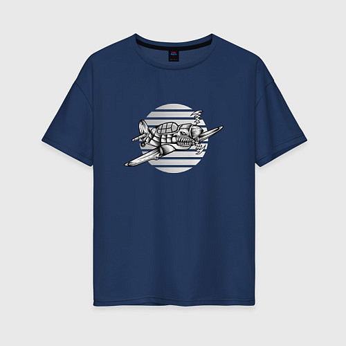 Женская футболка оверсайз Бронированная акула / Тёмно-синий – фото 1
