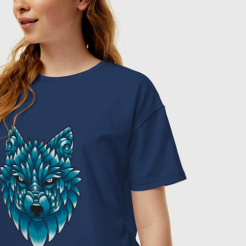 Женская футболка оверсайз Волк / Тёмно-синий – фото 3