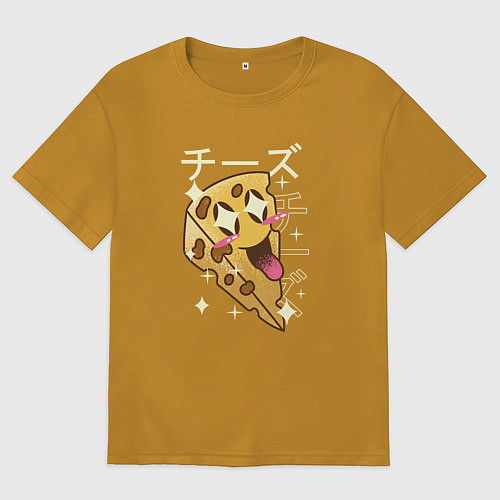 Женская футболка оверсайз Японский кавайный кусочек сыра / Горчичный – фото 1