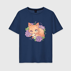 Женская футболка оверсайз Японская кавайная лисичка