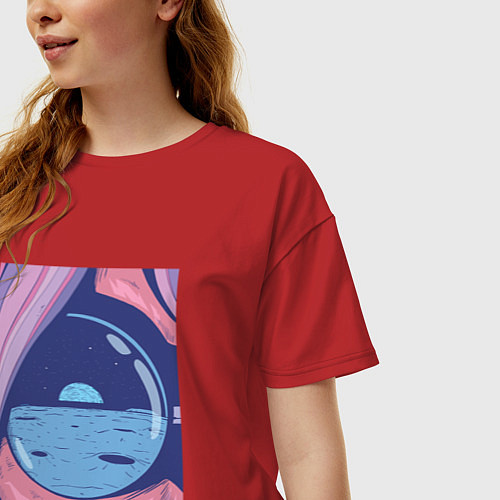 Женская футболка оверсайз Пейзаж луны в отражении очков / Красный – фото 3