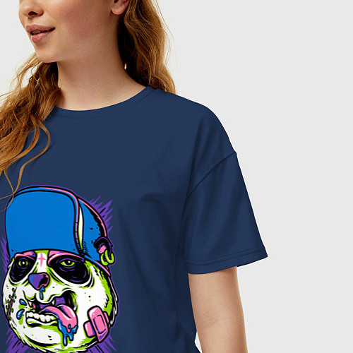 Женская футболка оверсайз Crazy panda / Тёмно-синий – фото 3