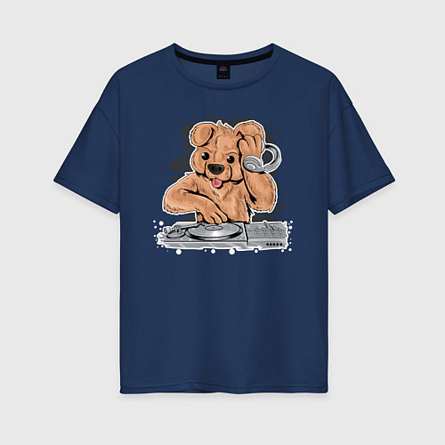 Женская футболка оверсайз DJ Bear / Тёмно-синий – фото 1