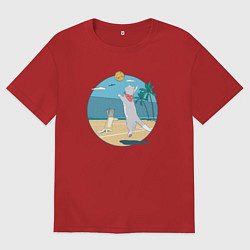 Футболка оверсайз женская Cat Volleyball, цвет: красный