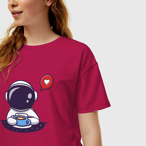 Женская футболка оверсайз Астронавт с кружкой / Маджента – фото 3