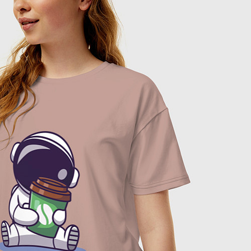 Женская футболка оверсайз Астронавт и кофе / Пыльно-розовый – фото 3