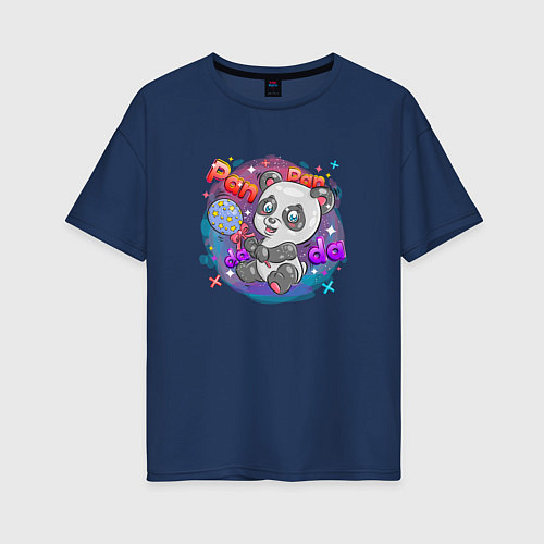 Женская футболка оверсайз Милая Панда Cute panda / Тёмно-синий – фото 1