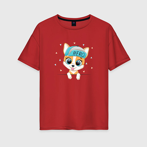 Женская футболка оверсайз Маленькая собачка Hero / Красный – фото 1