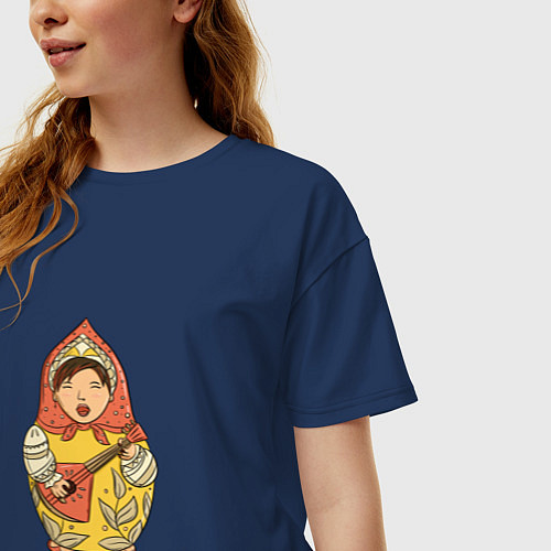 Женская футболка оверсайз Матрешка / Тёмно-синий – фото 3