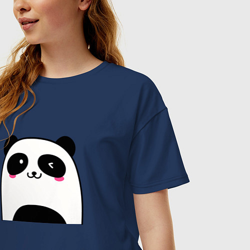 Женская футболка оверсайз Милая панда / Тёмно-синий – фото 3