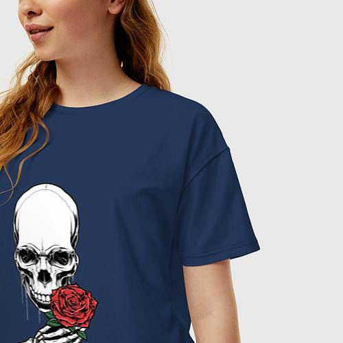 Женская футболка оверсайз Череп с розой / Тёмно-синий – фото 3