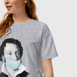 Футболка оверсайз женская Пушкин в медицинской маске, цвет: меланж — фото 2