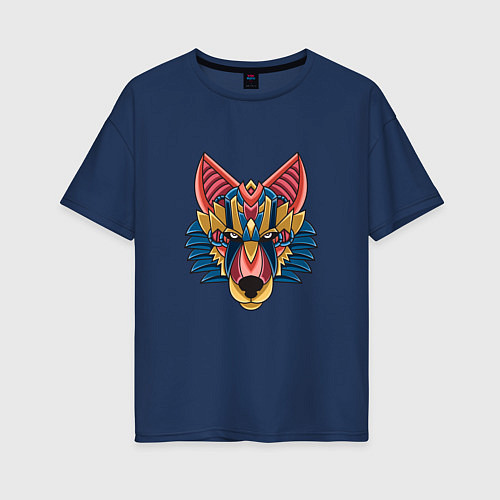 Женская футболка оверсайз Волк орнамент / Тёмно-синий – фото 1