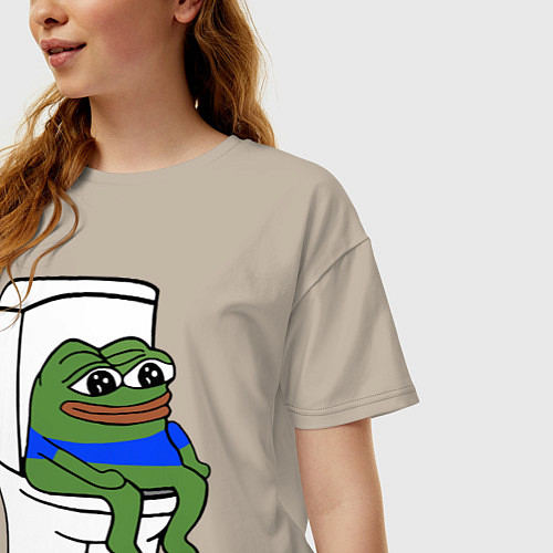 Женская футболка оверсайз Лягушонок пепе / Миндальный – фото 3